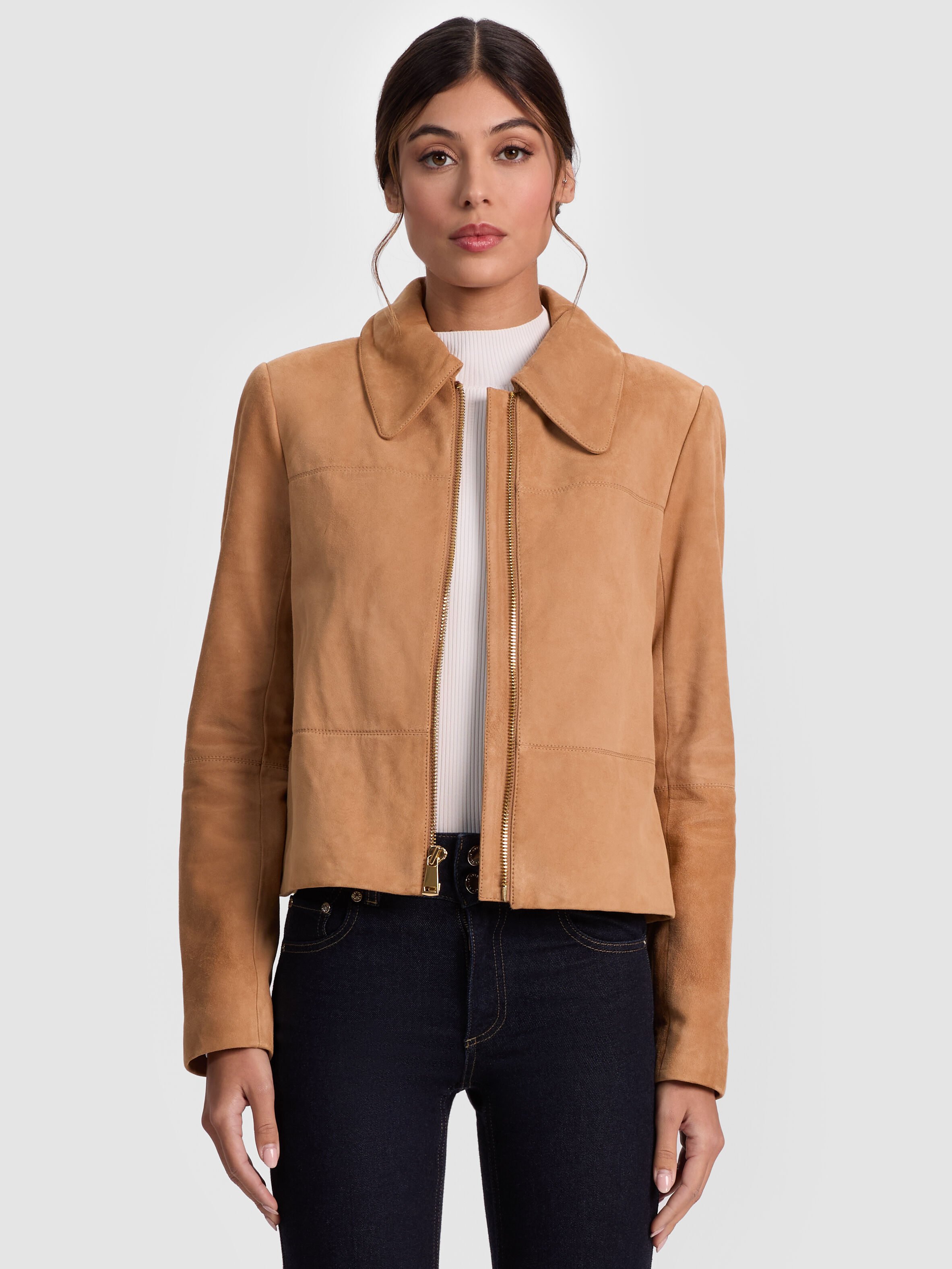 ALICE + OLIVIA Logan Suede Coat in Camel
