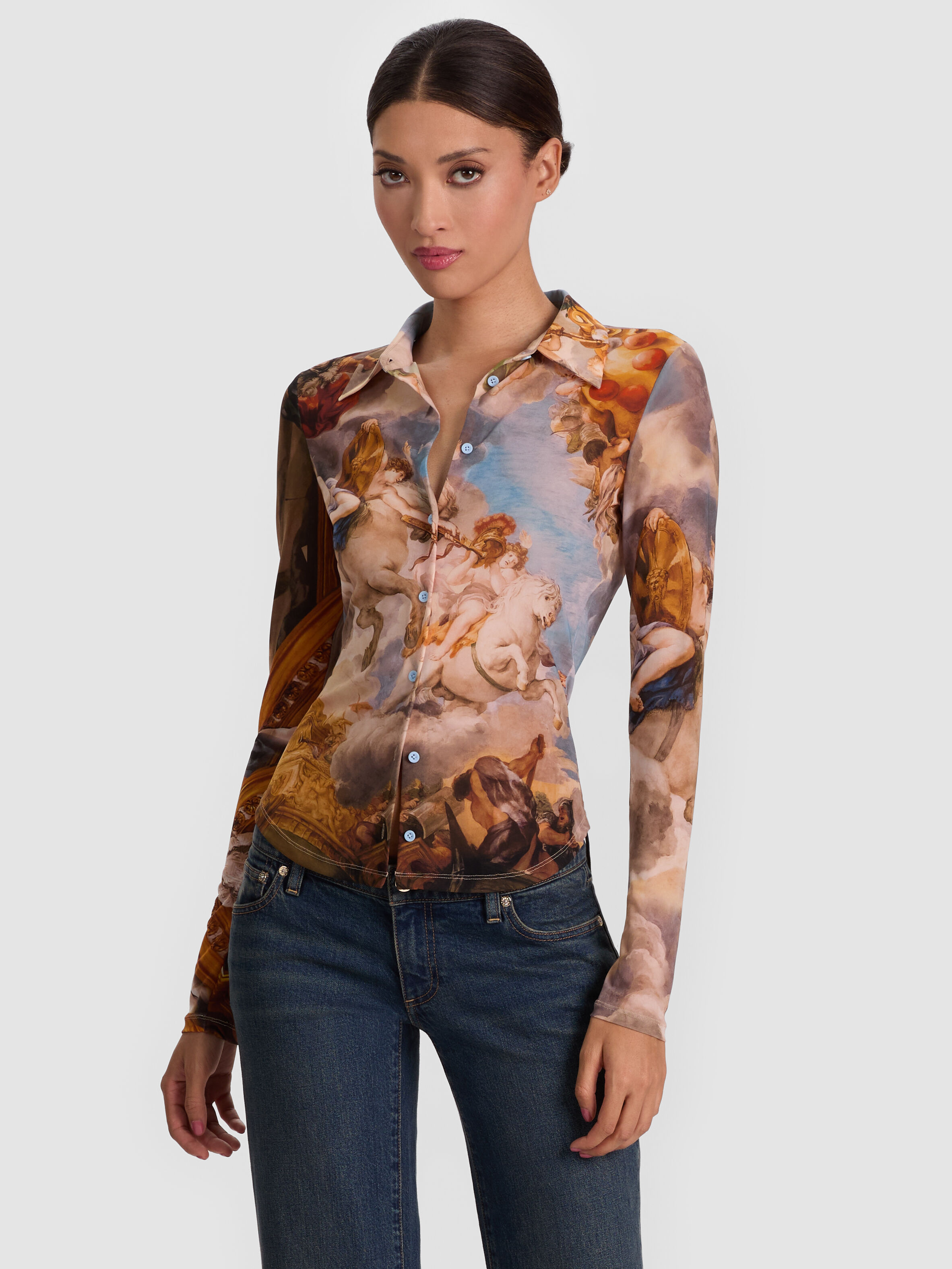 JADE MESH BUTTON DOWN - RENAISSANCE FAIR