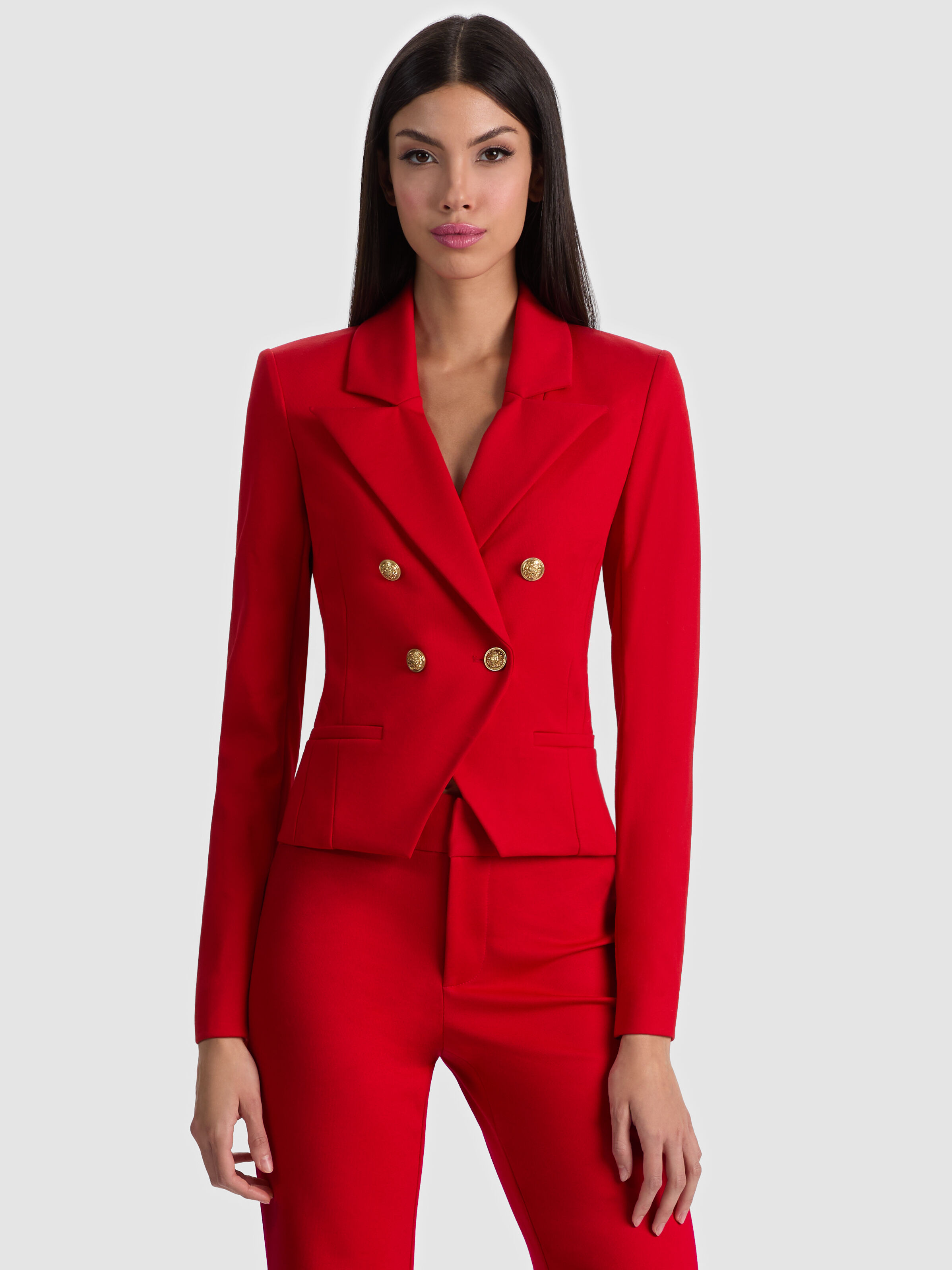 SABLE DOUBLE BREASTED CROPPED BLAZER - CHILI PEPPER