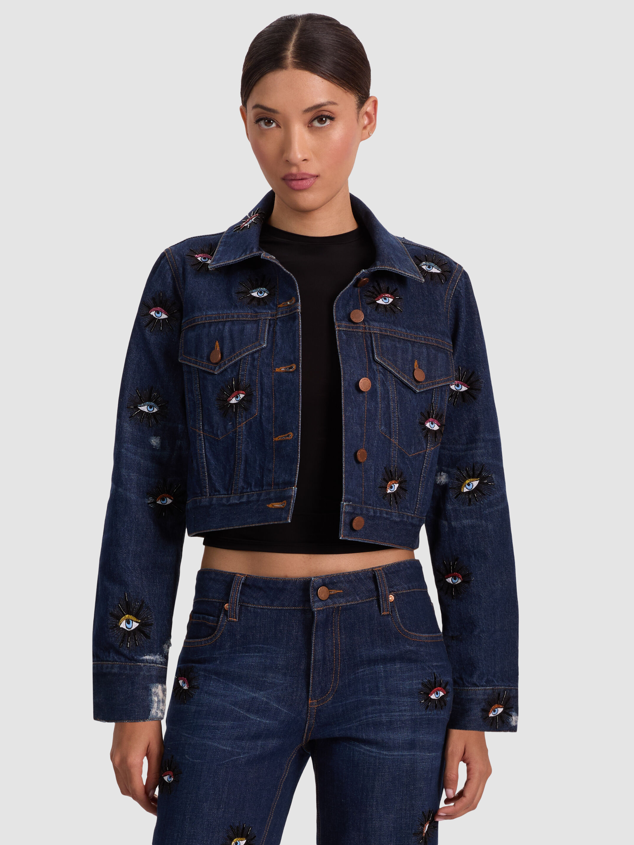 CHLOE EMBELLISHED DENIM JACKET - CATHERINE DARK