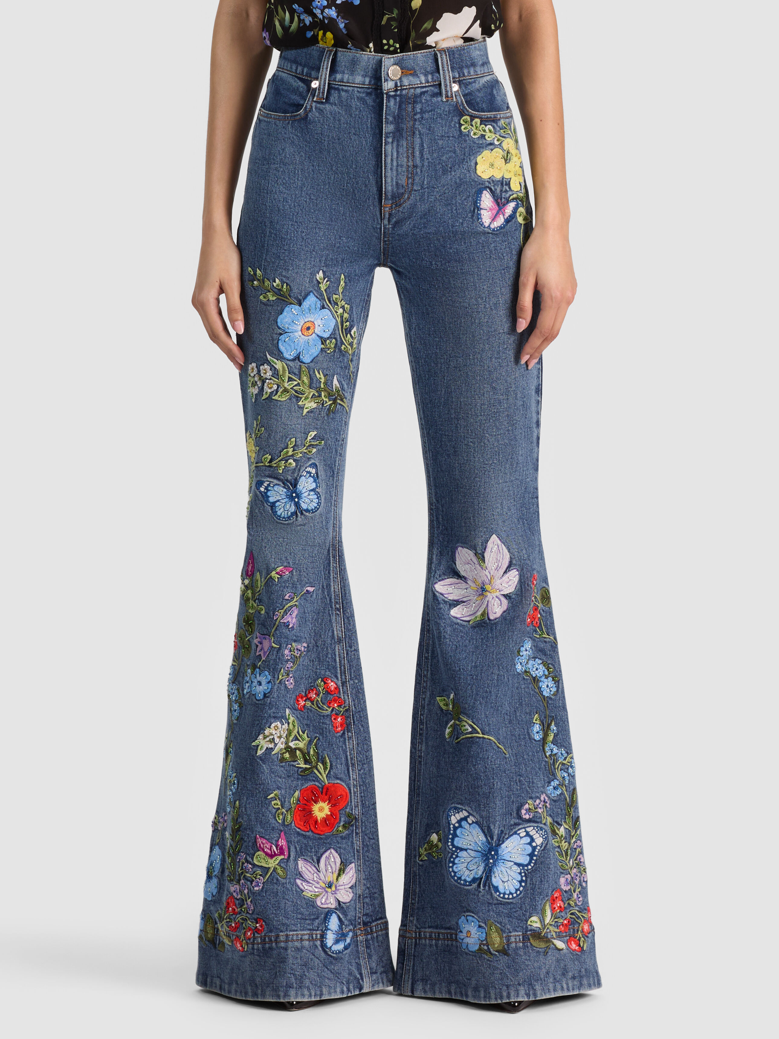 BEAUTIFUL EMBROIDERED JEAN - BROOKLYN BLUE/MULTI