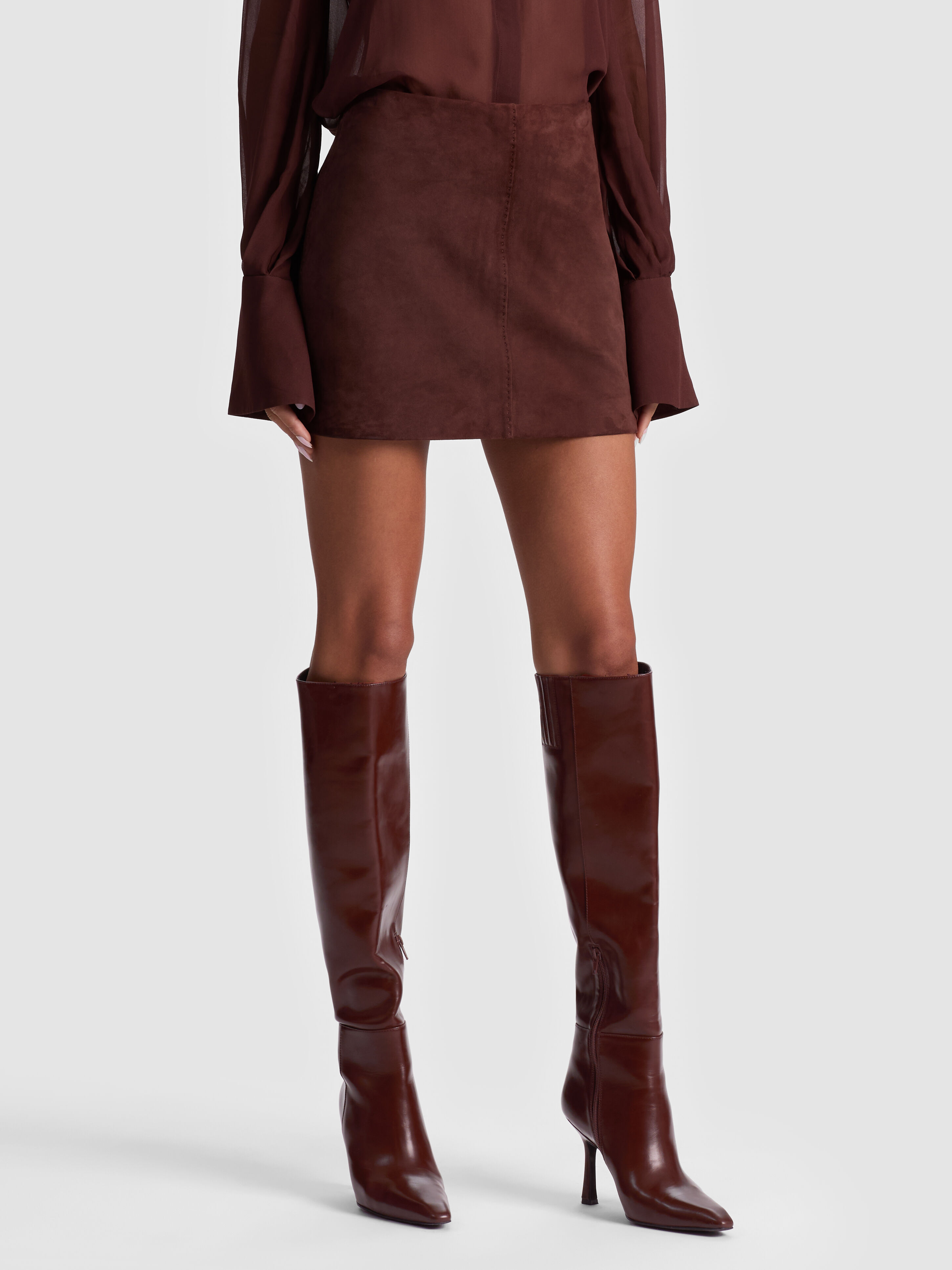 RILEY SUEDE MINI SKIRT - DARK CHOCOLATE