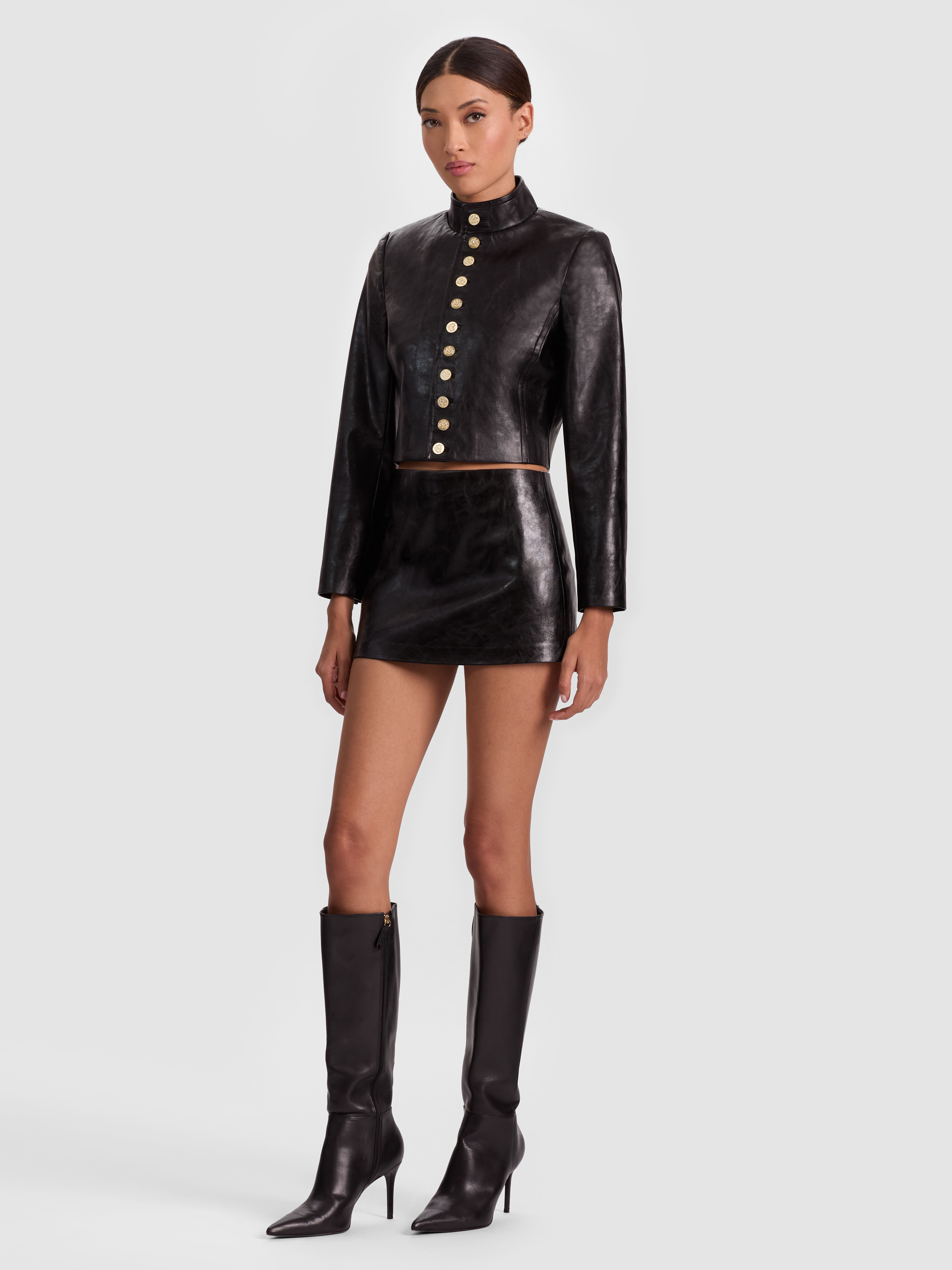 ALICE + OLIVIA Mace Vegan Mini Skort and Emerson Vegan Military Jacket styled four ways for different occasions