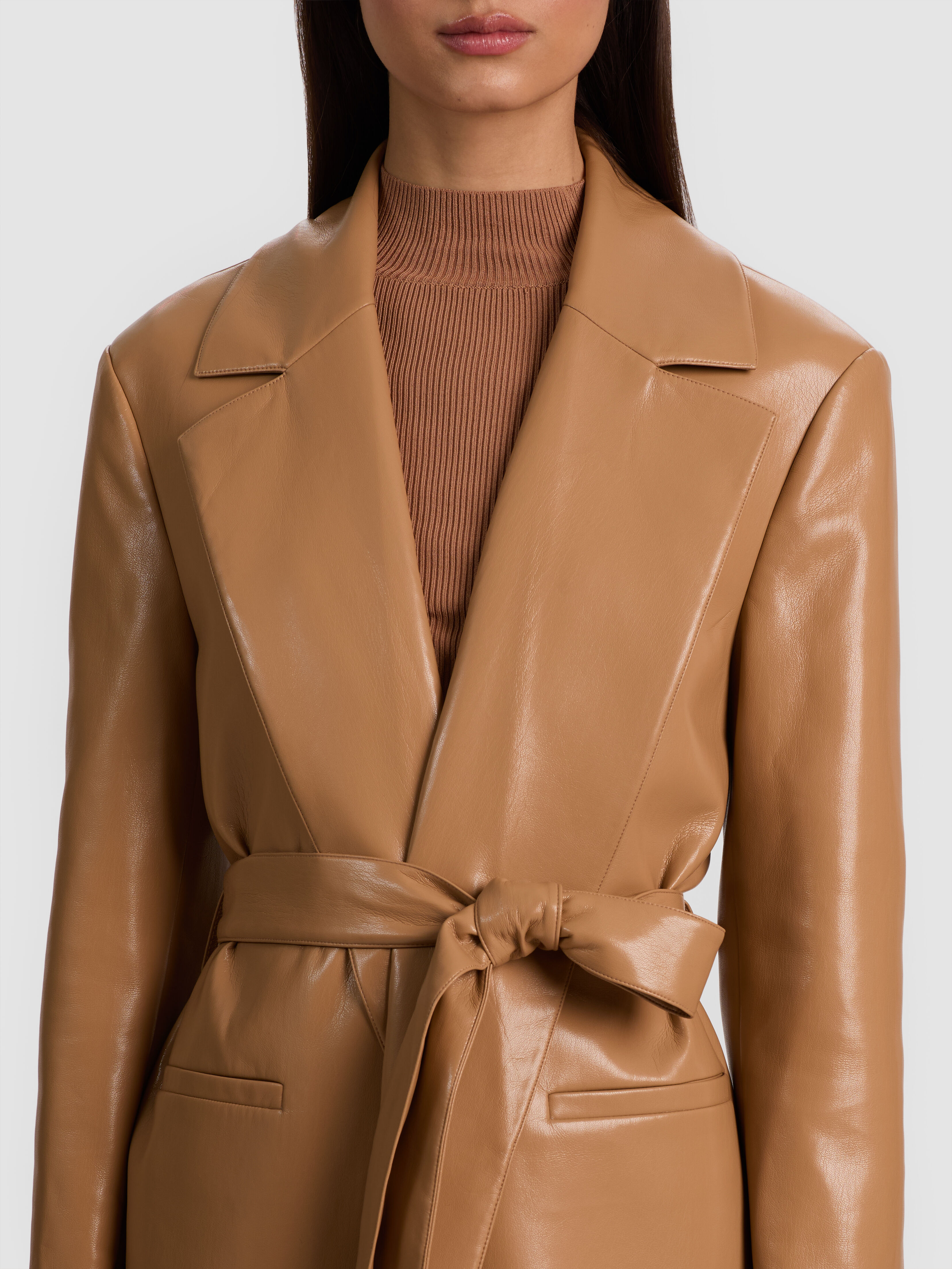 ALICE + OLIVIA Jimmy Vegan Coat worn as a fashion week statement outer layer