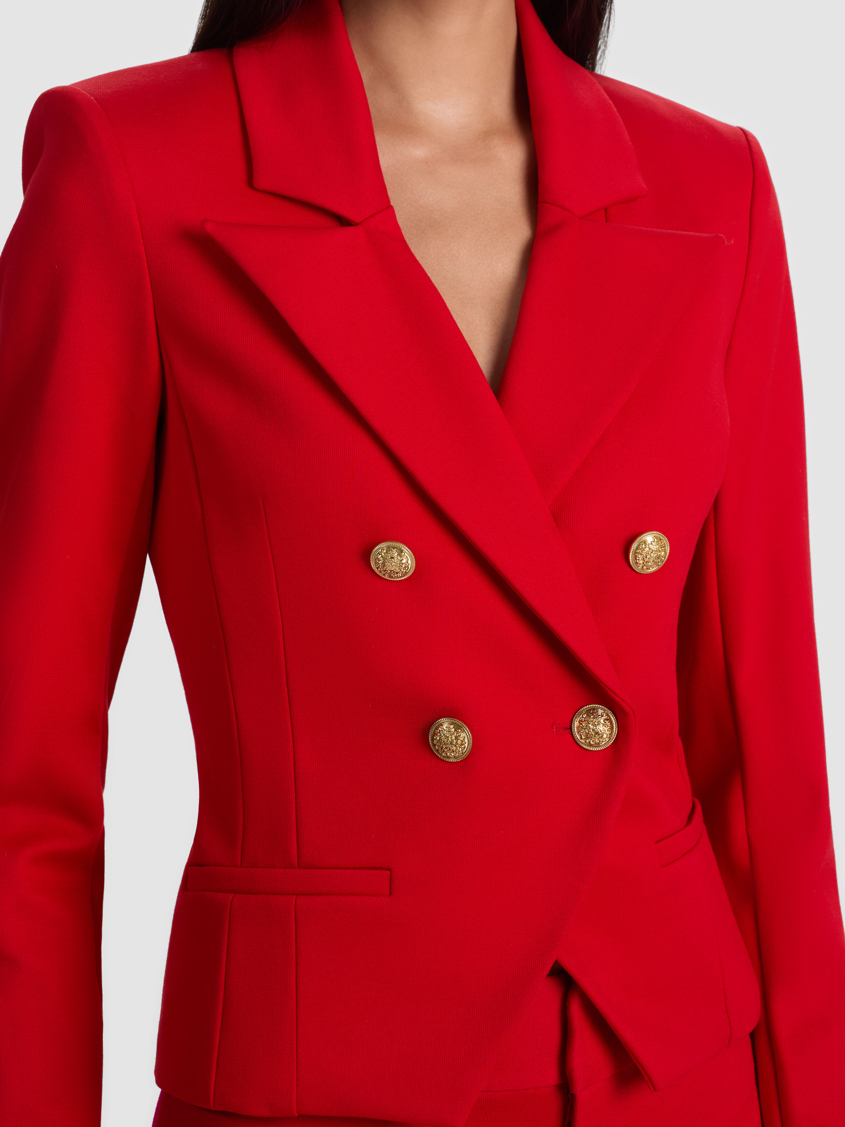ALICE + OLIVIA Sable Double Breasted Cropped Blazer in Red