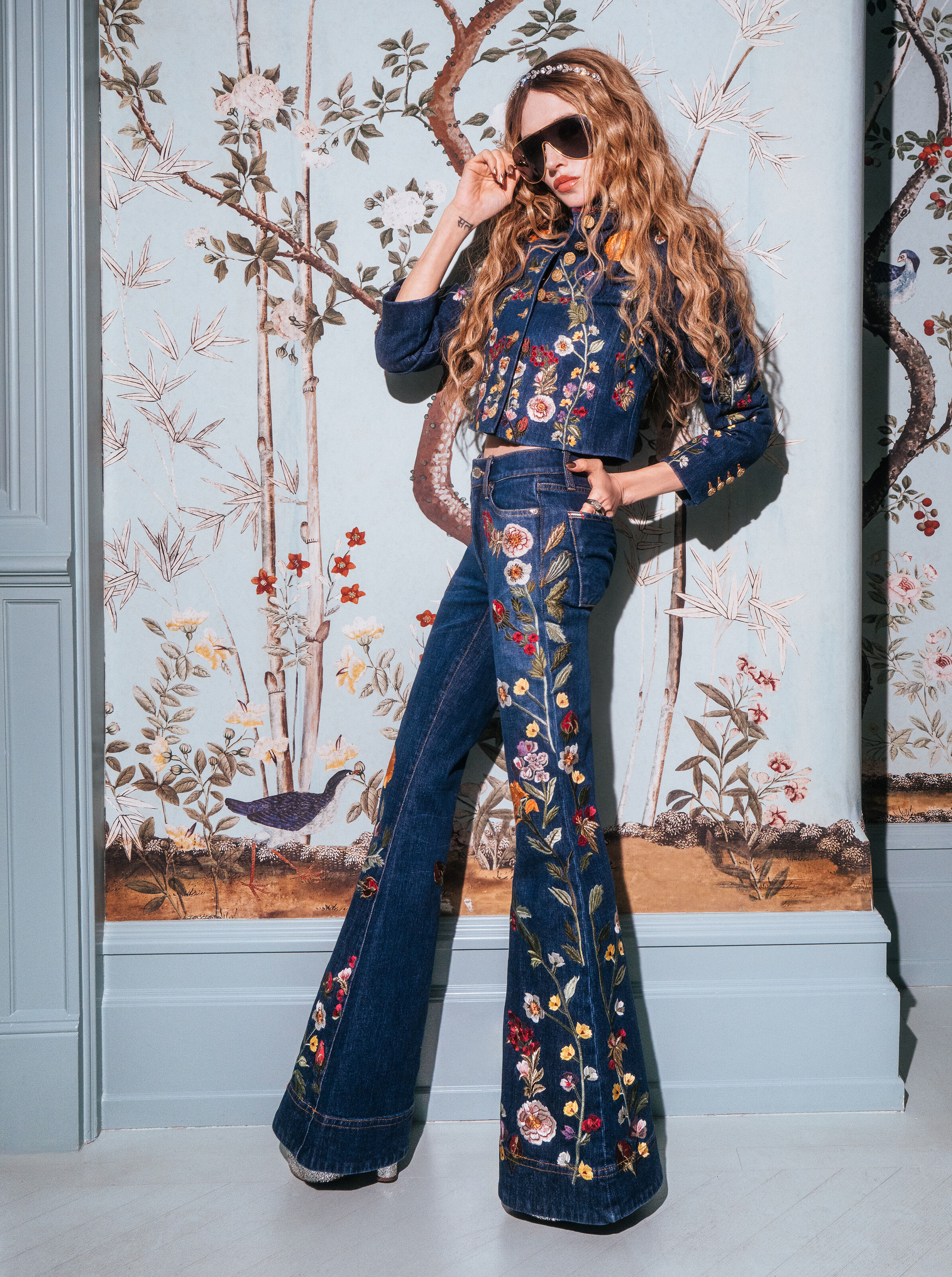 ALICE + OLIVIA Beautiful Embroidered Jean and Emerson Denim Military Jacket styled four ways