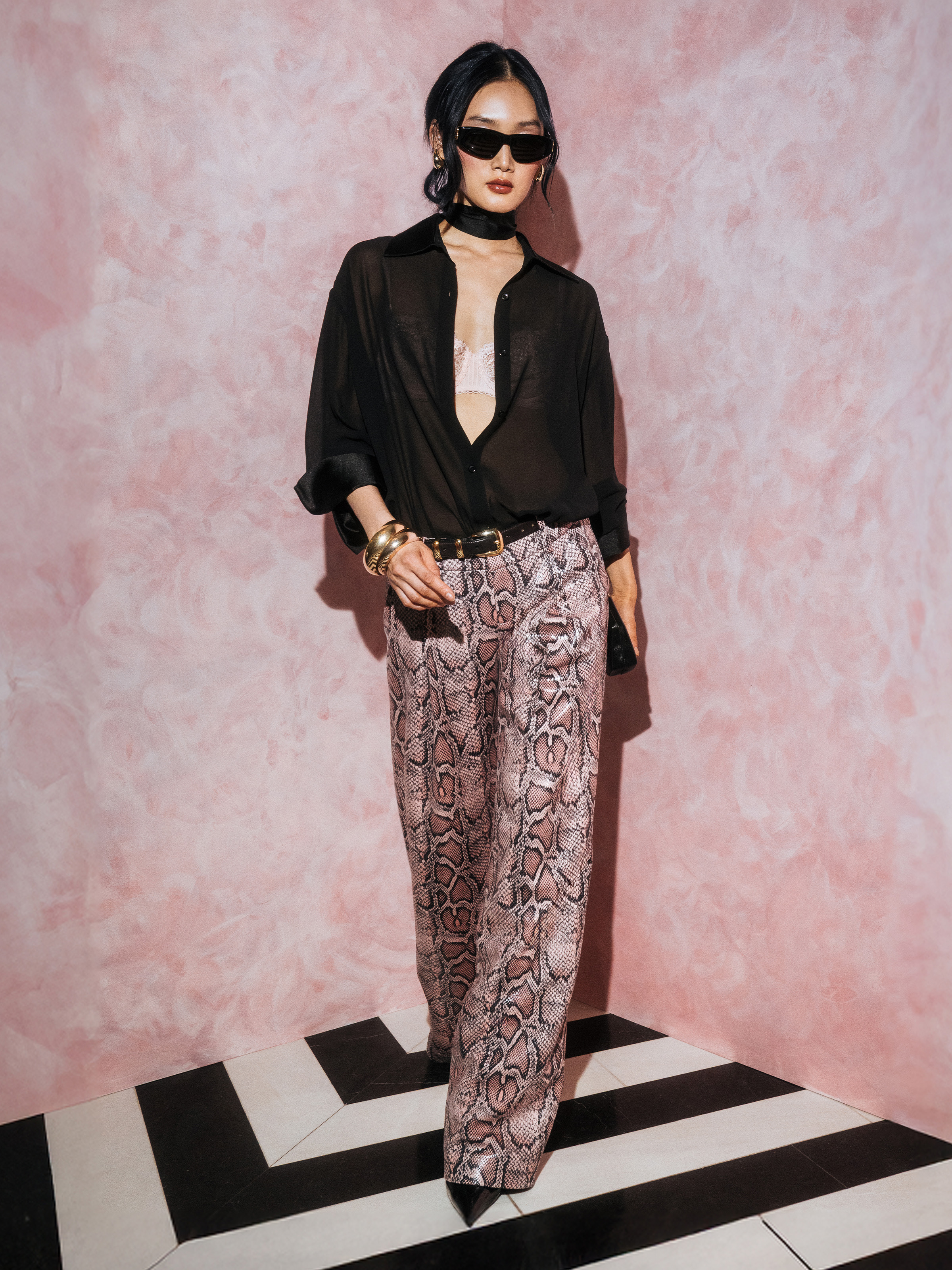 Nia Sioux's NYFW 2026: ALICE + OLIVIA Tess Tee & Snakeskin Pant